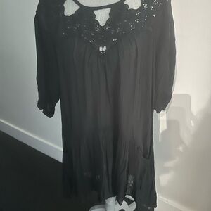 Anthropologie Black Lace Mini Dress